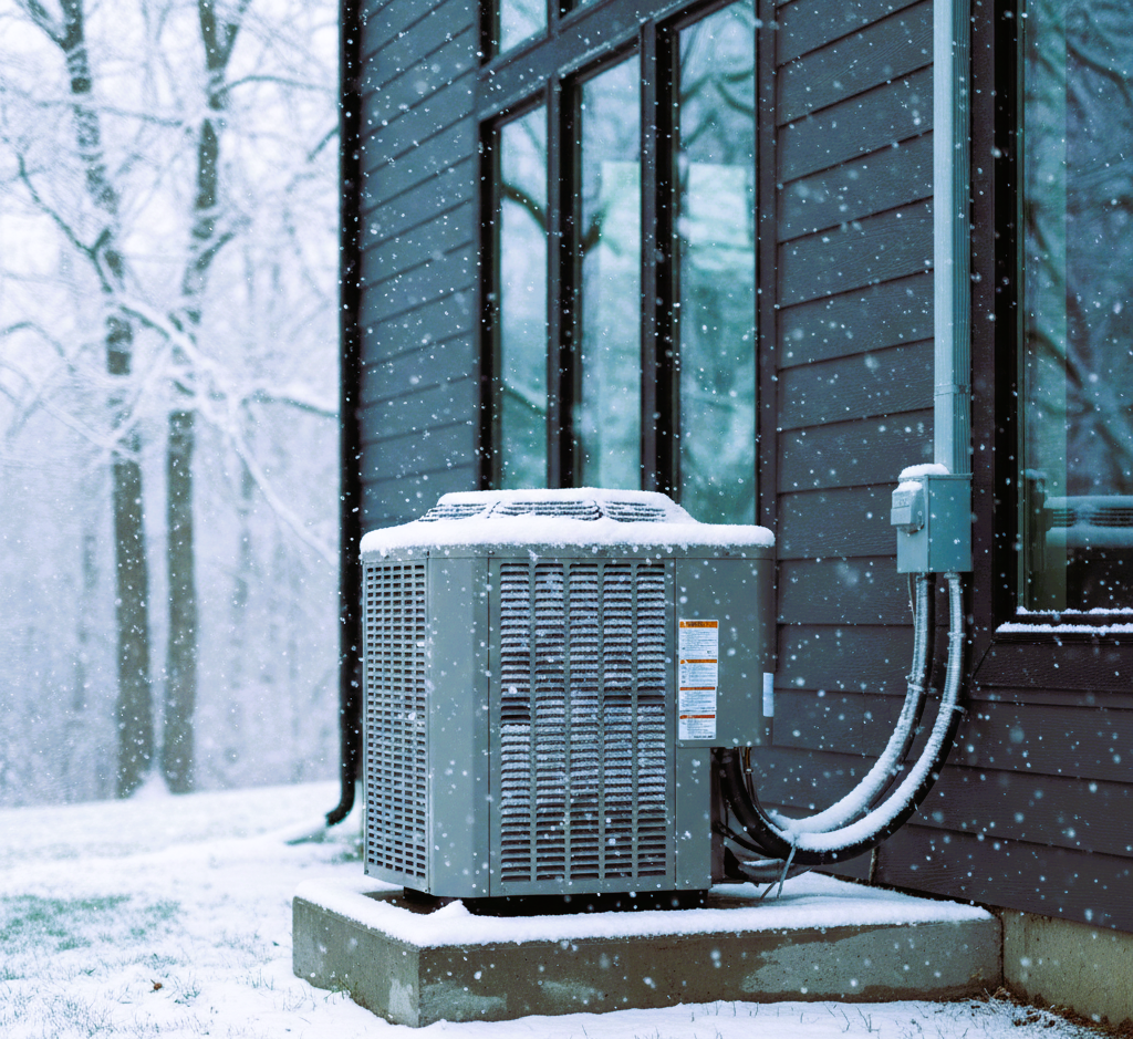 Hvac_heat_pump_outside_of_house_in_the_snow